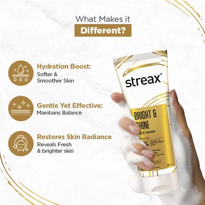 Streax Skin Bright & Shine Face wash cleanser 4% Vitamin C & Glycolic Serum Complex 100 ml - Scrubs & Exfoliants