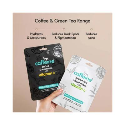 mCaffeine Hydrating & Clarifying Face Sheet Masks with Green Tea & Coffee - Value 120g 6's - Sheet Masks