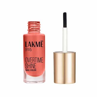 Lakme 9To5 Overtime Shine Nail Colour Coral Haze 6 ml - Nail Polish