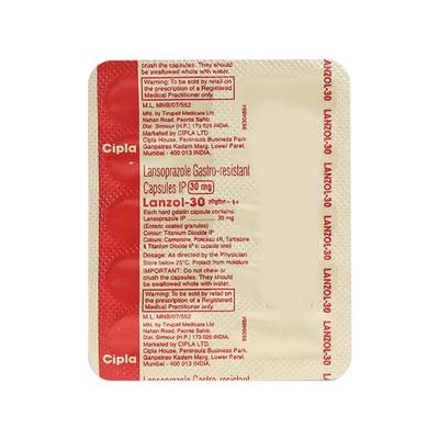 Lanzol 30mg Capsule 10'S - Ulcer/Reflux/Flatulence-Aaa