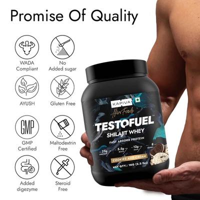 Kapiva Him Foods Testofuel Shilajit Whey Powder - Cookies and Cream 1 kg - Whey Proteins