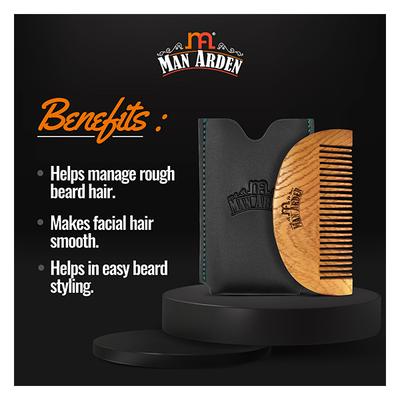 Man Arden Pure Neem Wooden Beard Comb with Leather Pouch 1's - Beard Comb