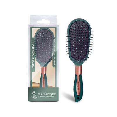 Majestique Styling Hair Brush, Nylon Round-Tip Bristles Hair Comb for Detangling, Separating, Shaping - Velvet Green 1's - Hair Brushes