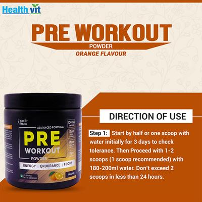 Healthvit Fitness Pre-Workout Explosive Energy Advance Formula Powder (Orange Flavour) 300 gm - General Health