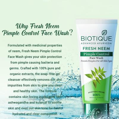 Biotique Fresh Neem Pimple Control Facewash 100ml - Face Washes