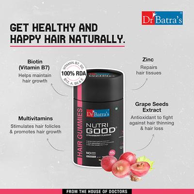 Dr Batras Nutrigood Biotin Hair Gummies for Strong & Healthy Hair With Grape Seed Extract, Vitamins & Zinc for Nourishment & Protection - 60 Gummies 1's - Hair & Skin