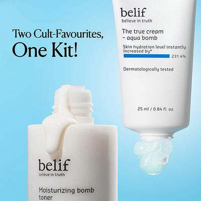 Belif The Aqua Special Kit, Aqua Bomb Gel Moisturizer 25ml & the Moisturizing Bomb Milky Toner 50 ml - Facial Kits