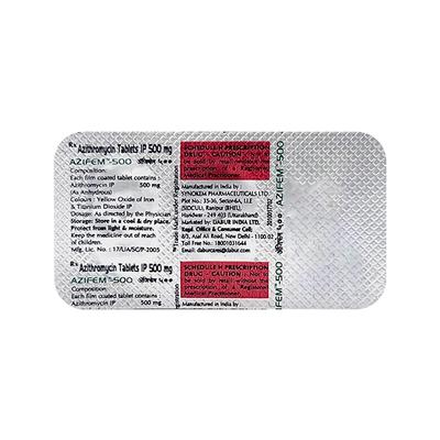 AZIFEM 500mg Tablet 3's - Bacterial Infections-Mac