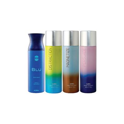 Ajmal 1 Blu Homme, 1 Distraction, 1 Magnetize And 1 Persuade Deodorants Pack of 4 200 ml - Deodorants/Roll-Ons