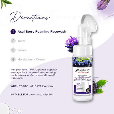 Astaberry Indulge Acai Berry Foaming Face Wash for Skin Renew - Delays Ageing, Boost Collagen 150 ml - Face Wash & Cleansers