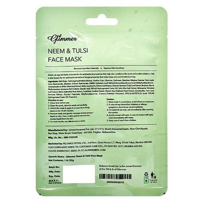 Glimmer Face Sheet Mask Neem Tulsi 1's - Sheet Masks
