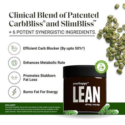 YourHappyLife Lean Capsules With Carbbliss, Slimbliss, Garcinia For Weight Loss, Fat Burn 60 Pcs 1's - Weight Loss