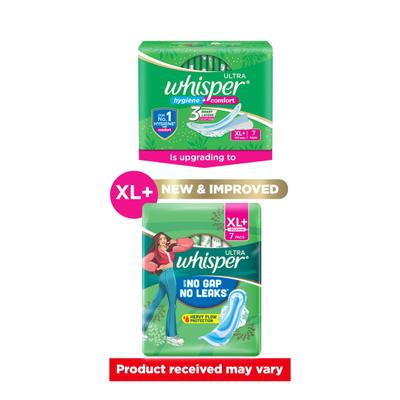 Whisper Ultra Hygiene + Comfort with Soft Wings Sanitary Pads (XL+) 7's - Sanitary Napkins