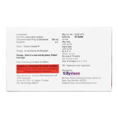 ZYVICEF 500 Tablet 10's - Bacterial Infections-Cep