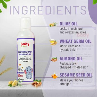 Baby Organo Ayurvedic Soothing Baby Massage Oil - Wheat Germ & Olive Oil 200 ml - Creams, Lotions & Oils