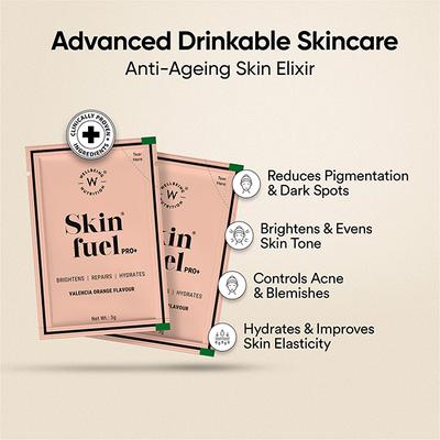Wellbeing Nutrition Skin Fuel Pro+ Glutathione, Vit C & E, Anti-aging, Valencia Orange - 28 Servings  1's - Hair & Skin