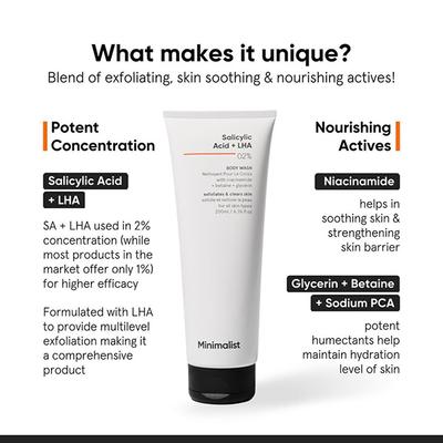 Minimalist Salicylic acid & LHA 2% Body Wash with Niacinamide, Betaine & Gylcerine 200 ml - Shower Gels & Body Wash