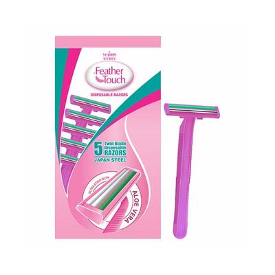 Vi-John Feather Touch Twin Blade Shaving Razors with Lubricating Aloe Vera Strip for Women 5's - Hair Removal Cream