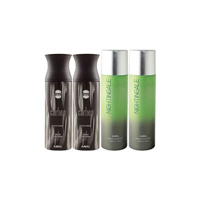 Ajmal 2 Carbon And 2 Nightingale Deodorants Pack of 4 200 ml - Deodorants/Roll-Ons