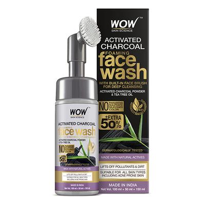 Wow Life Science Charcoal Foaming Face Wash with Built-In Face Brush for deep cleansing 100 ml - Face Washes