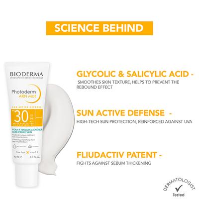 Bioderma Photoderm AKN Mat SPF 30 PA+++ Sunscreen for Oily & Acne-Prone Skin, In Vivo Tested 40 ml - Face Sunscreen