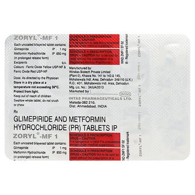 Zoryl MF 1/850mg Tablet 10'S - Diabetes-Ant