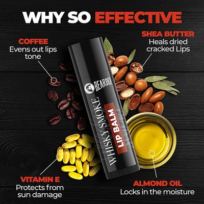 Beardo Whisky Smoke Lip Balm for Men Moisturizes and Soothes Dry, Cracked and Chapped Kissable Lips 4 gm - Lip Balms