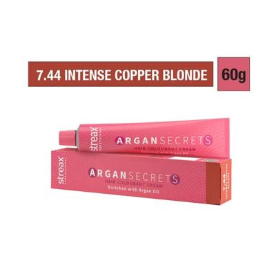 Streax Professional Argan Secret Hair Colourant Cream - Intense Copper Blonde 7.44 60 gm - Crème