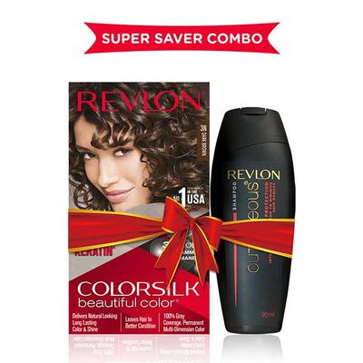 Revlon Colorsilk Hair Color with Keratin 3D Color No Ammonia- 3N Dark Brown 91.8ml + Free Outrageous Shampoo 90ml 1's - Crème
