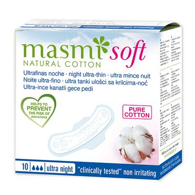 Masmi Natural Cotton Soft Sanitary Pads - Ultra Night (Wings) 10's - Sanitary Napkins