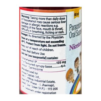 NICETAMOL JUNIOR 125MG STRAWBERRY FLAVOUR Suspension 60ml - Fever-Ana