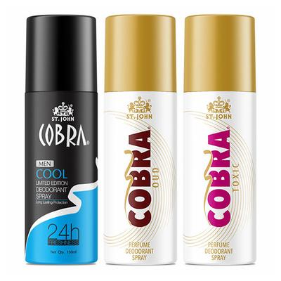 St. John Cool Limited Edition Deodorant Spray 150 ml + Cobra Oud Deodorant Spray 150 ml + Cobra Toxic Deodorant Spray 150 ml - Men Deodorants/Roll-Ons