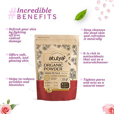 Atulya Rose Petal Organic Powder 100 gm - Hair Masks & Packs
