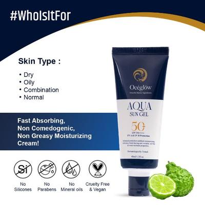 Oceglow SPF 50 PA+++ Sun Gel Cream for Women & Men, With Salicylic Acid For Oily, Sensitive & Acne Prone Skin 20 ml - Face Sunscreen