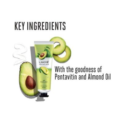 Lakme Hand and Nail Cream with Avocado Pentavitin and Almond Oil 30 gm - Hand Creams