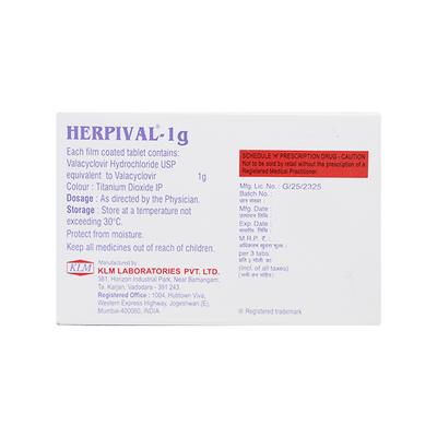 Herpival 1000mg Tablet 3'S - Viral infections-Ant