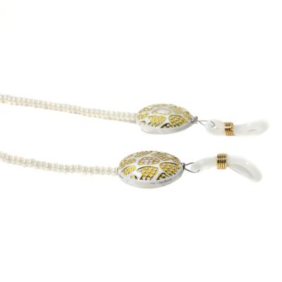 Modisch Off White Beads And White Round Shape Stone With Golden Print Sunglasses Chain (JC-15Owc) 1's - Wearables Sunglasses