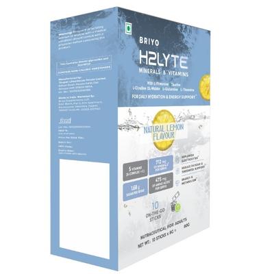 Briyo Daylift Hydration + Energy Electrolyte Drink Mix Sugar Free Sachets - Litro Lemon Flavour (Pack of 10 x 8 g) - Nutritional Supplement