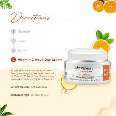 Astaberry Indulge Vitamin C Aqua Day Creme for Skin Illuminate - Brightens & Lightens 50 gm - Face Moisturizers