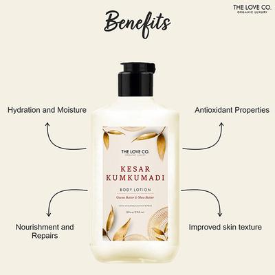 The Love Co. Kesar Kumkumadi Body Lotion - Daily Skin Moisture for Men and Women - Intense Hydration for Dry Skin 250 ml - Creams/Oils/Lotions