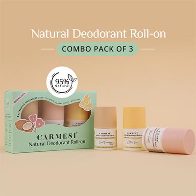 Carmesi Natural Deodorant Roll-On Combo of 3 Refreshing Fragrances, Controls Sweat & Odour 150 ml - Women Deodorants/Roll-Ons