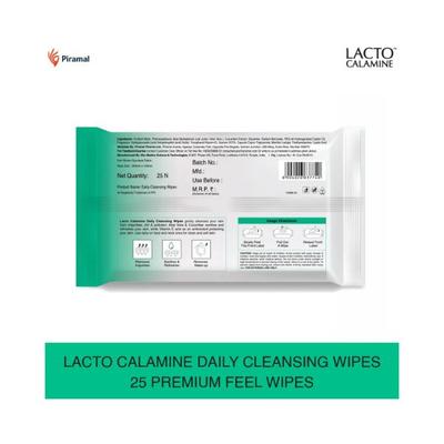 Lacto Calamine Daily Face Cleansing Wipes with Aloe Vera, Cucumber & Vitamin E, Hydrating, White 25 Wipes 2's - Facial Wipes & Tissues