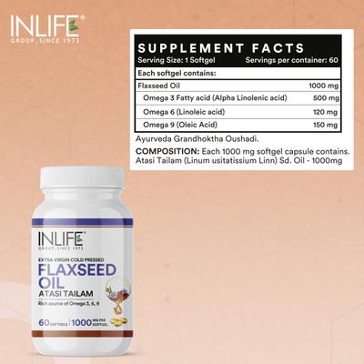INLIFE Flaxseed Oil 1000 mg Softgel Capsule 60's - Omega Fish Oil Fatty Acids