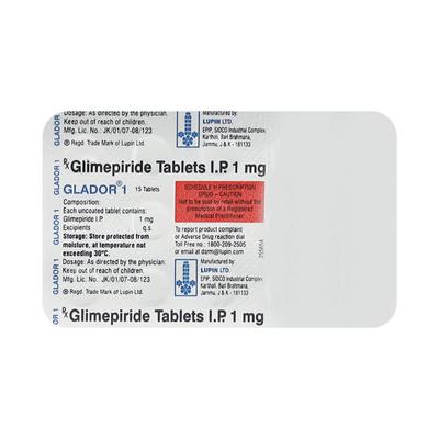 GLADOR 1mg Tablet 15's - Diabetes-Ant