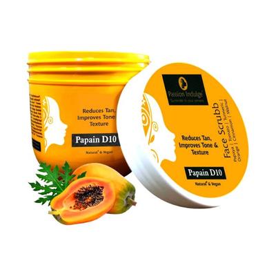 Passion Indulge Papain D10 Face Scrubb Natural and Vegan Reduces Tan Improves Tone and Texture 200 gm - Scrubs & Exfoliants