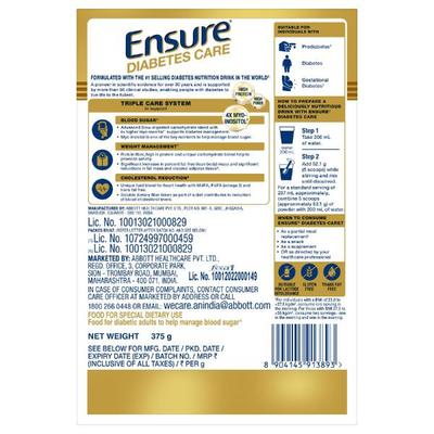 Ensure Diabetes Care Powder - Wholesome Wheat Flavour 375 g (Refill Pack) - Nutrition Powders