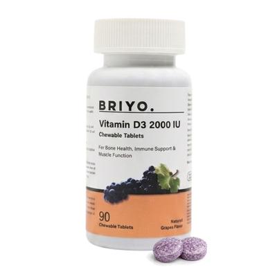 Briyo Vitamin D3 2000 IU Chewable tablets - Natural Grape Flavor 90's - Multi-Vitamins