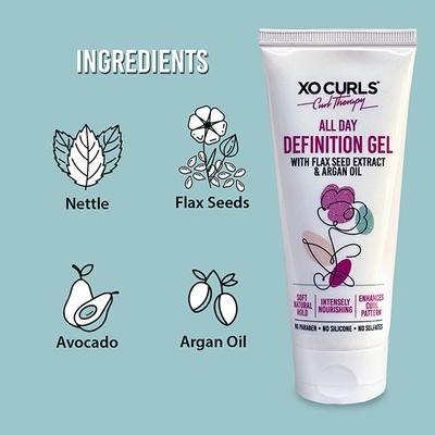 Xo Curls Soft Hold, All Day Definition Gel With Flax Seed & Argan Oil For Defined, Well Shaped Frizz Free Hair 100 ml - Hair Gels & Waxes