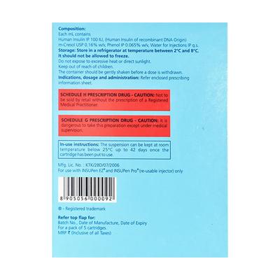 Insugen N Refil 100IU Cartridge 5X3ml - Diabetes-Ins
