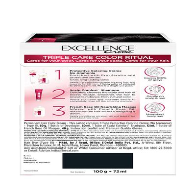 L'Oreal Paris Excellence Creme Hair Color, 1 Black 168 Gm - Crème